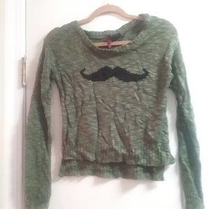 Green mustache sweater, adult xs